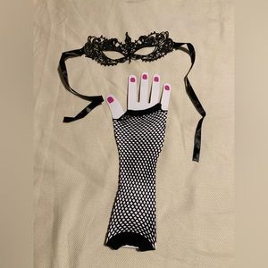 Black Fishnet Long Gloves Net Mask Halloween Costume Party